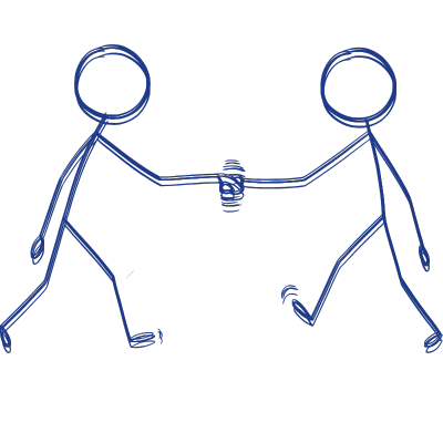 Zwei Figuren beim Händeschütteln - Symbol für Nähe und Distanz